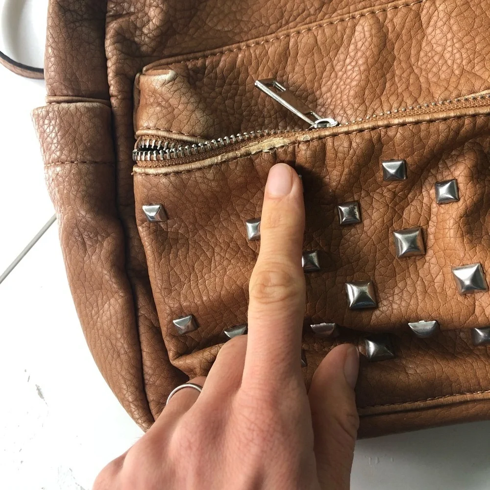 Beautiful Soft girl Vegan Studded Leather Backpack in Tan 9 by 10 inches